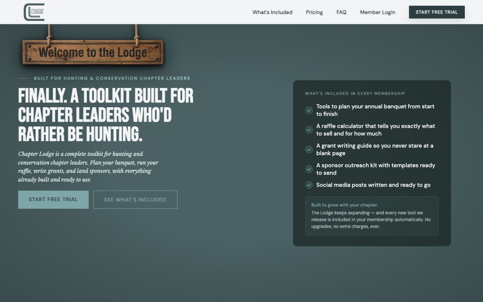 Chapter Lodge website with planning tools and resources for conservation chapter leaders